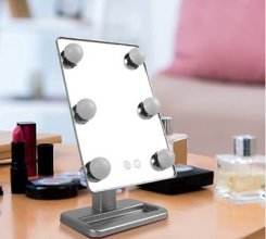 6 LED Lamp Mirror with a Storage Pedestal
